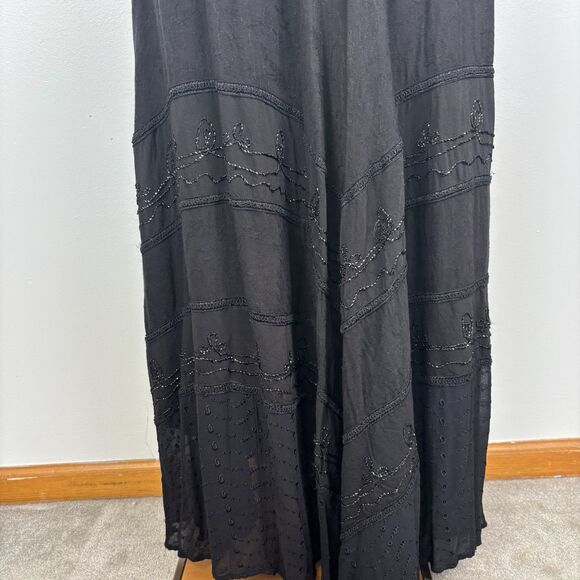 Advance One Size Maxi Skirt Black Flowy Boho Hippie Embroidery Flawed Hem - Picture 3 of 15
